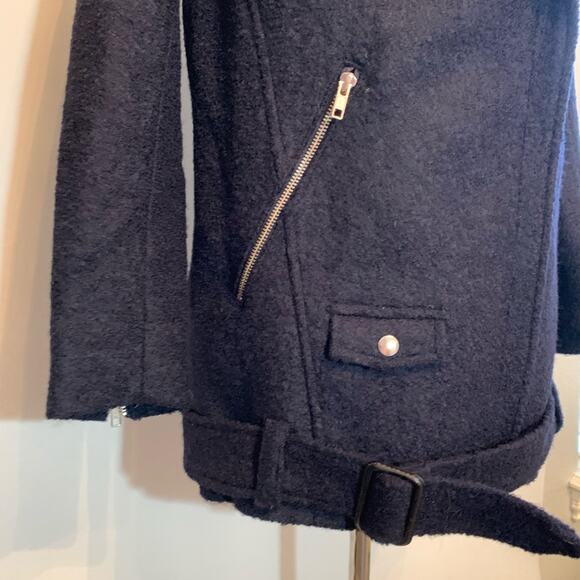 The Kooples navy blue wool blend moto biker coat size 34 or Extra Small XS - Picture 4 of 16